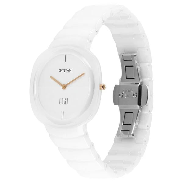 Titan Edge Squircle Quartz Analog White Dial Ceramic Strap Watch For Women 2757qc01
