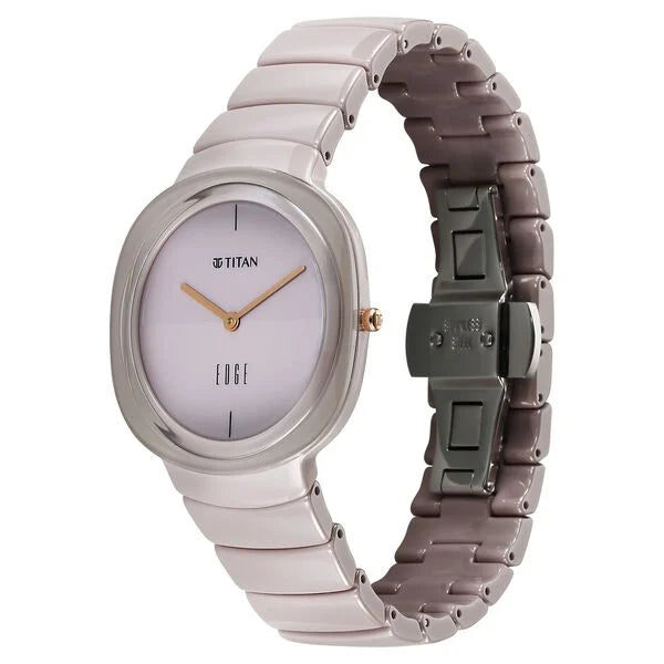 Titan Edge Squircle Quartz Analog Cream Dial Ceramic Strap Watch For Women 2757qc03