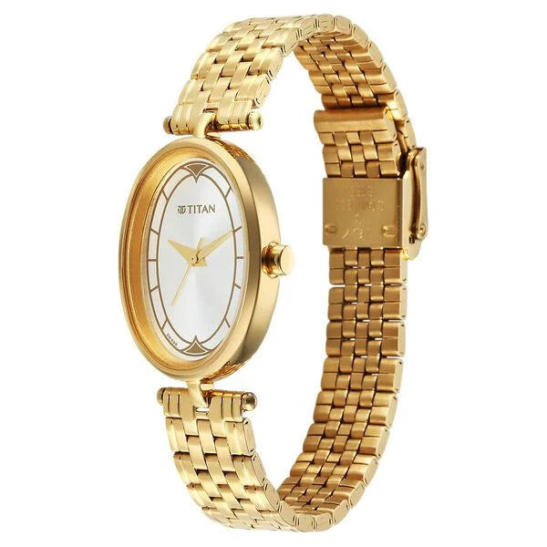 Titan Karishma Quartz Analog Silver Dial Golden Stainless Steel Strap Watch For Women 2758ym01 - KRISHNA WATCH COMPANY