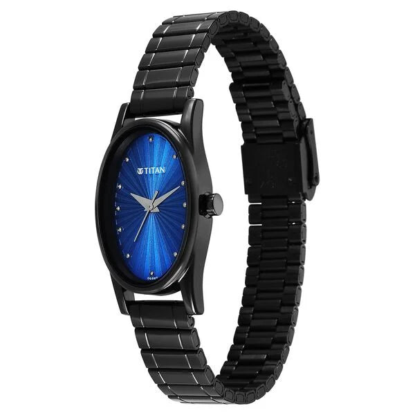 Titan Karishma Quartz Analog Blue Dial Black Stainless Steel Strap Watch For Women 2759nm01 - KRISHNA WATCH COMPANY