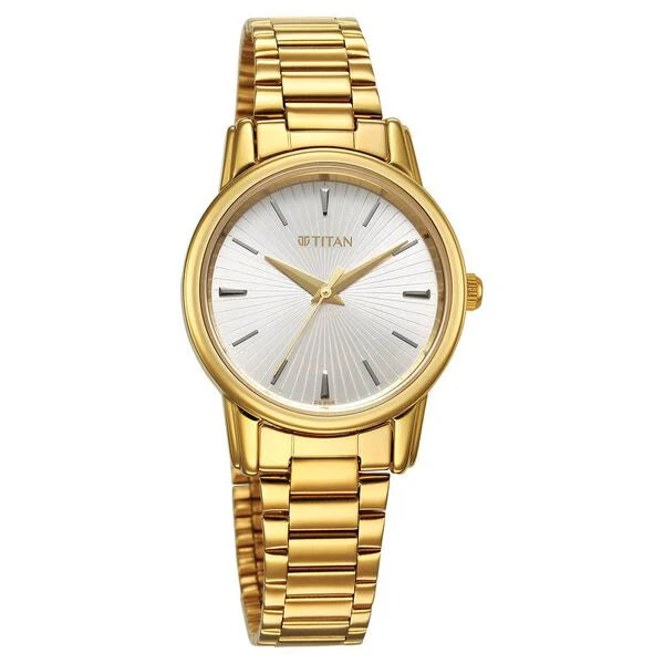 Titan Karishma Quartz Analog Silver Dial Golden Stainless Steel Strap Watch For Women 2760ym01