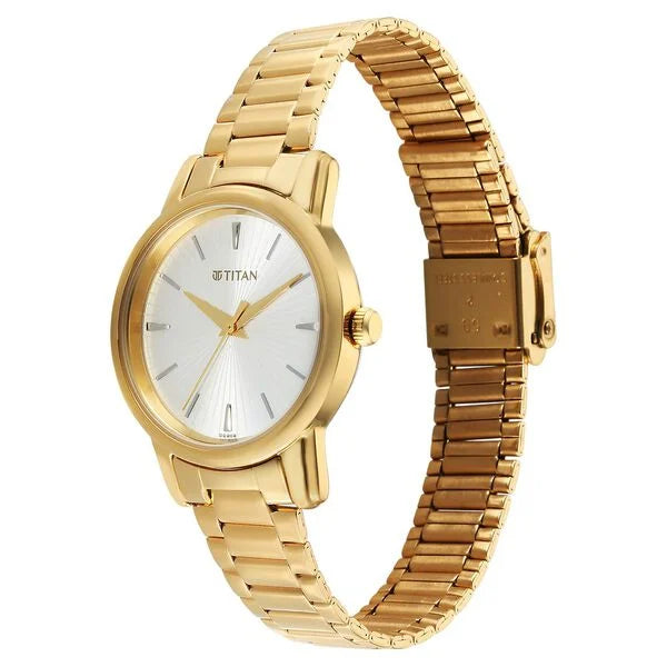 Titan Karishma Quartz Analog Silver Dial Golden Stainless Steel Strap Watch For Women 2760ym01