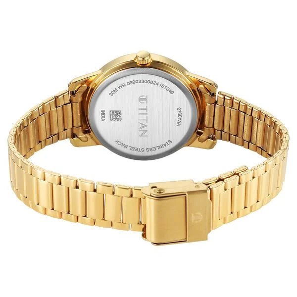 Titan Karishma Quartz Analog Silver Dial Golden Stainless Steel Strap Watch For Women 2760ym01