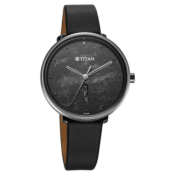 Titan Neo Quartz Analog with Day and Date Black Dial Leather Strap Watch For Women 2763ql01 - KRISHNA WATCH COMPANY