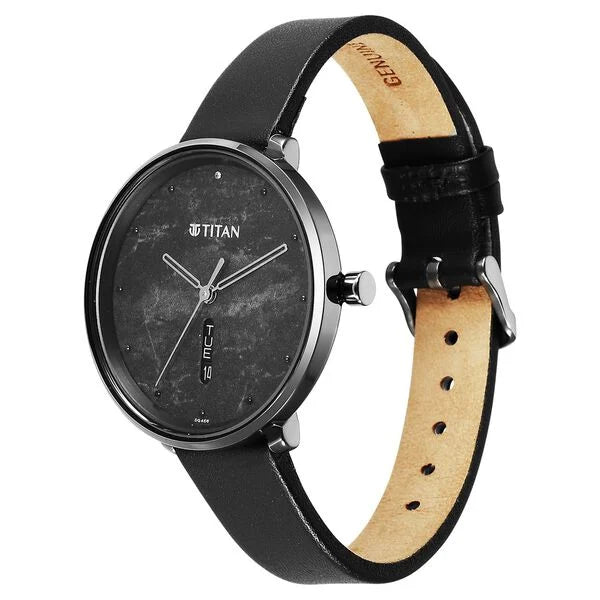 Titan Neo Quartz Analog with Day and Date Black Dial Leather Strap Watch For Women 2763ql01 - KRISHNA WATCH COMPANY