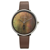 Titan Neo Analog with Day and Date Mother Of Pearl Dial Brown Color Leather Strap Watch For Women 2763sl01