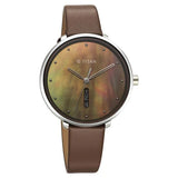 Titan Neo Analog with Day and Date Mother Of Pearl Dial Brown Color Leather Strap Watch For Women 2763sl01