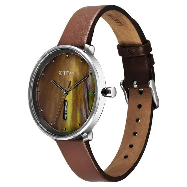 Titan Neo Analog Pearl Dial Brown Color Watch For Women - 2763SL01 - KRISHNA WATCH COMPANY