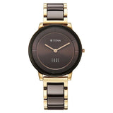 Titan Edge Melange Quartz Analog Brown Dial Rose Gold Steel & Ceramic Strap Watch For Women nu2777kd01