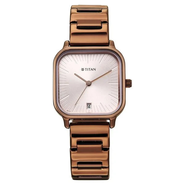 Titan Neo Quartz Analog with Date Silver Dial Brown Metal Strap Watch For Women 2786qm01