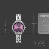 Titan Raga DEC Blaze Quartz Analog Purple Dial Silver Metal Strap Watch For Women 2791sm01