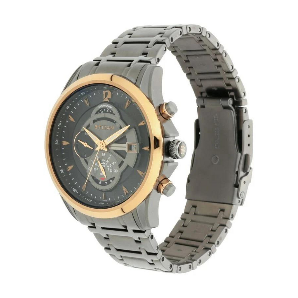 Titan Maritime Anthracite Chronograph Stainless Steel Strap watch for Men NS1830KM01 - KRISHNA WATCH COMPANY