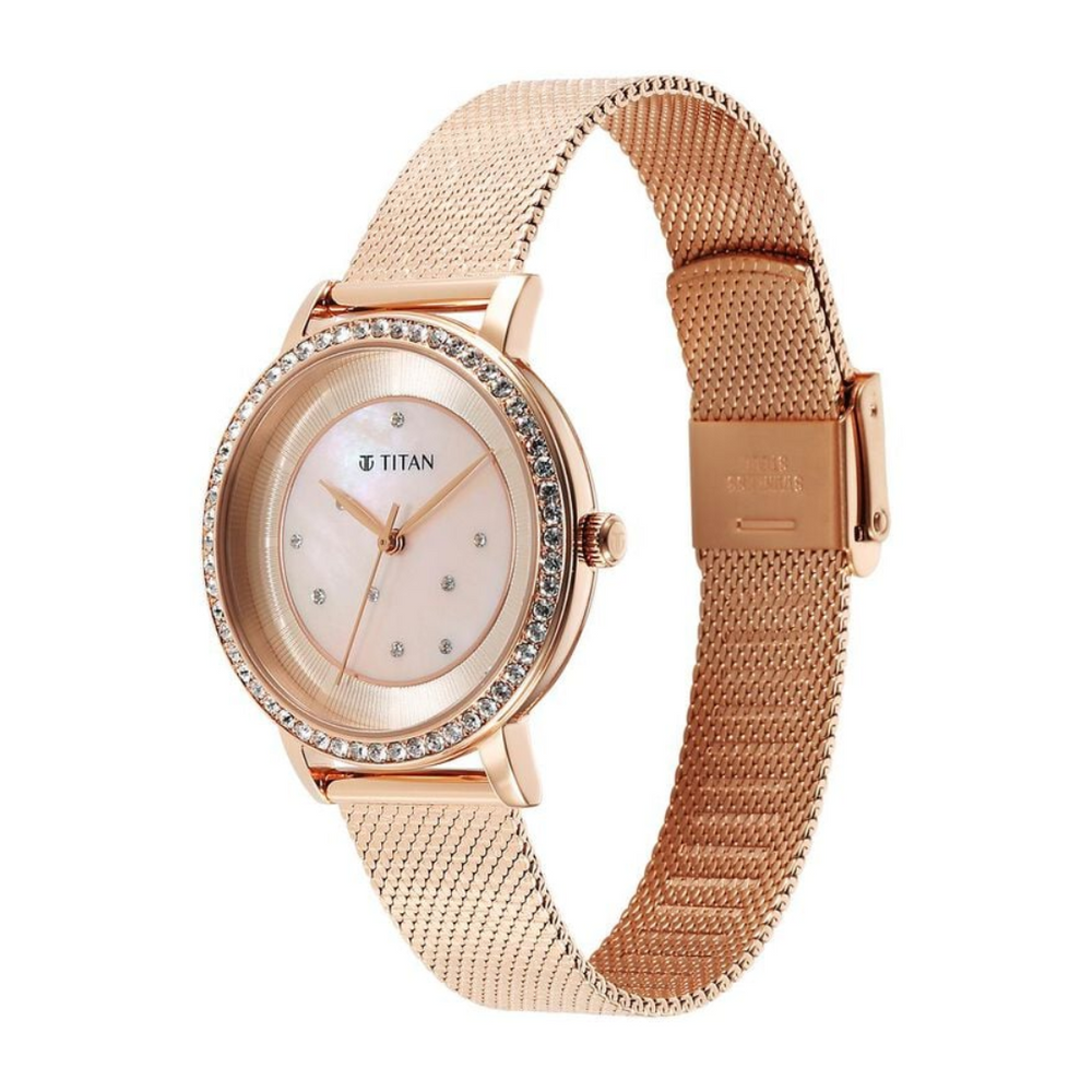 Titan Purple Style Up Quartz Analog Pink Dial Stainless Steel Strap Watch for Women 95236WM02 - KRISHNA WATCH COMPANY