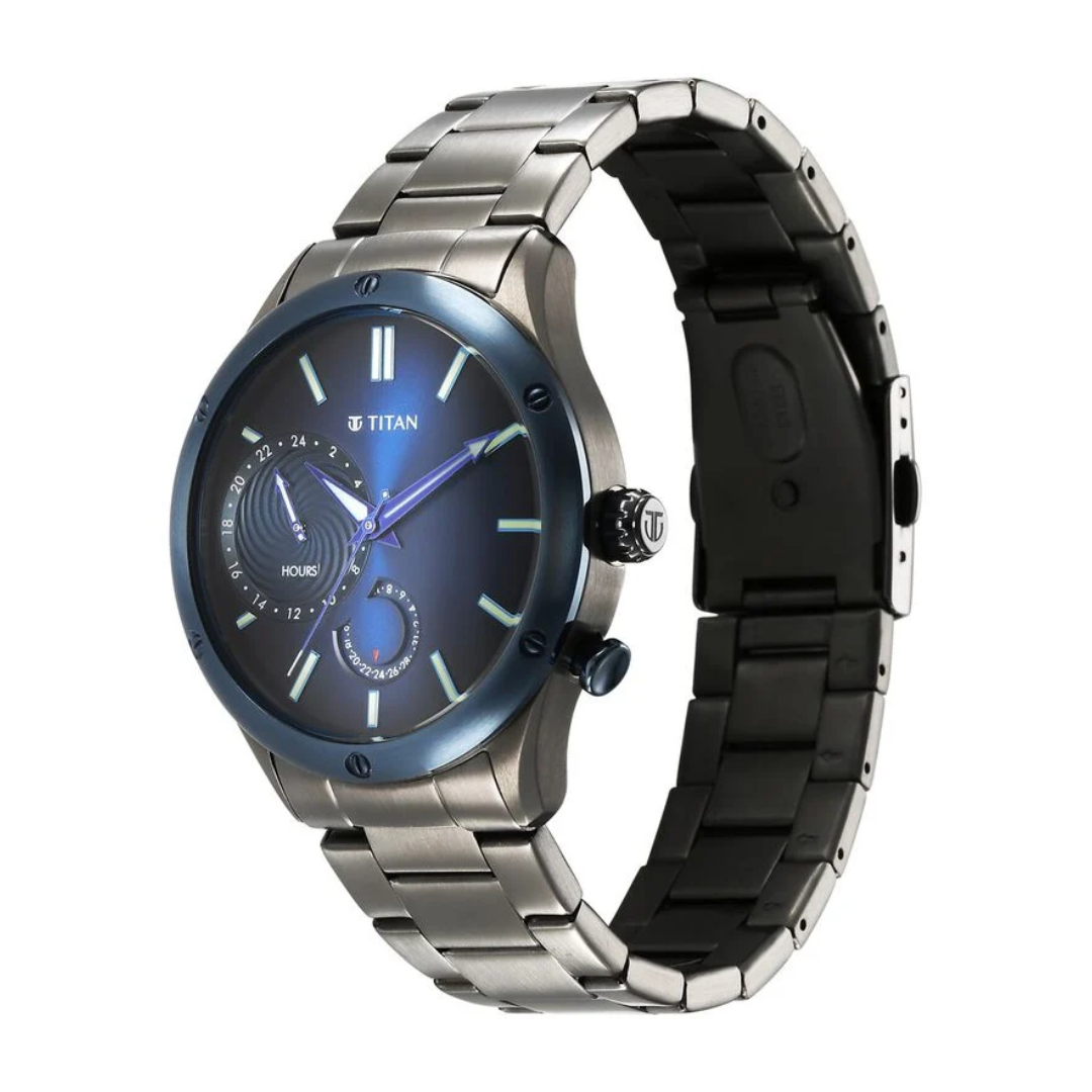 Titan Stellar Quartz Multifunction Blue Dial Watch for Men - 10009KM01 - KRISHNA WATCH COMPANY