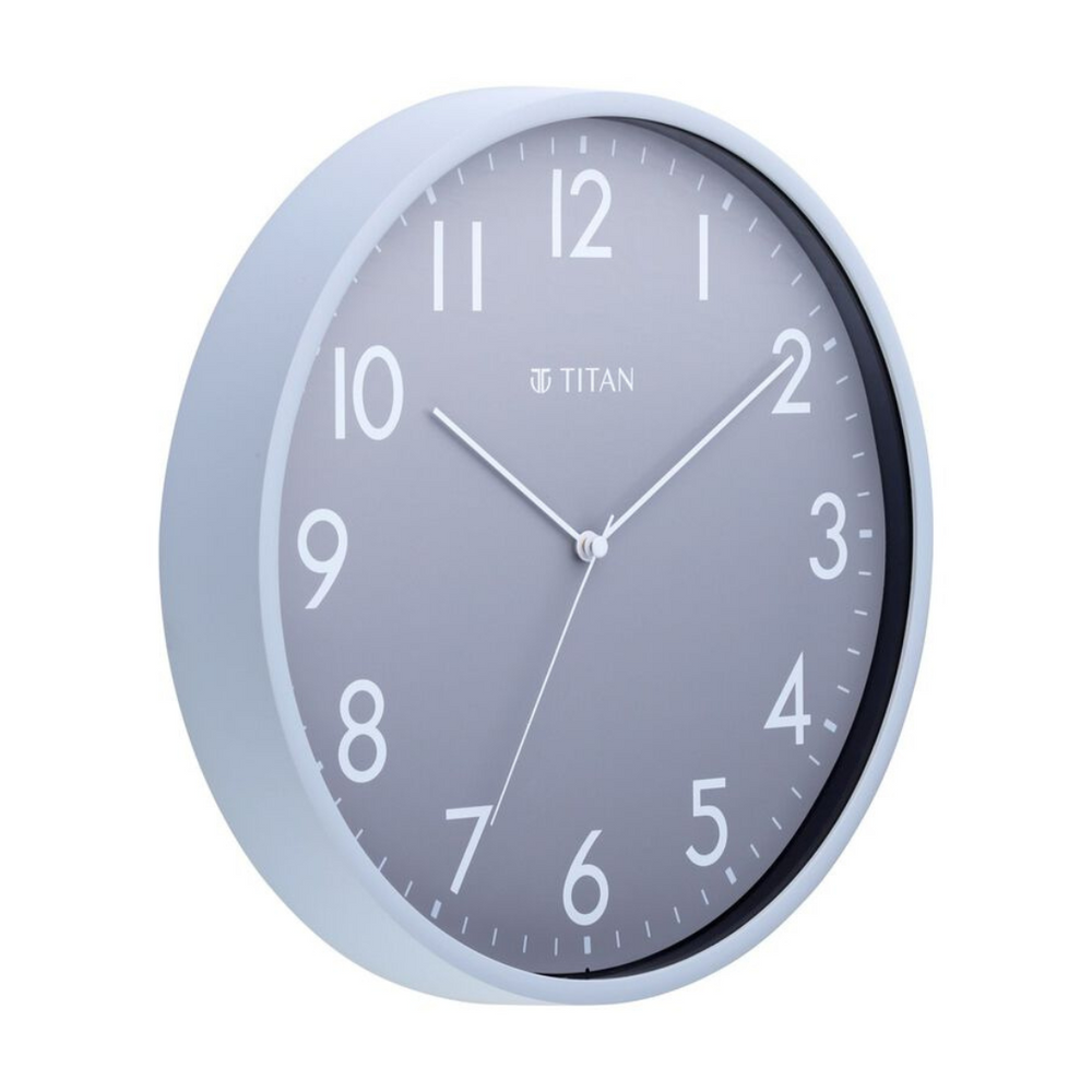 TITAN Contemporary Grey Sleek Wall Clock with Silent Sweep Technology - 29.5 cm x 29.5 cm (Medium) NBW0043PA01A - KRISHNA WATCH COMPANY