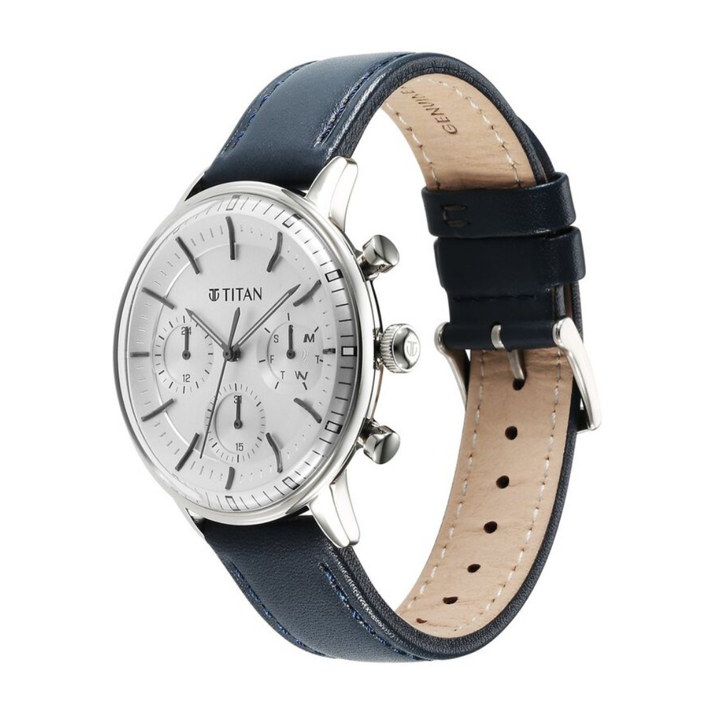Titan Light Leathers Quartz Multifunction Black Dial Stainless Steel Strap Watch for Men - 90171SL01 - KRISHNA WATCH COMPANY