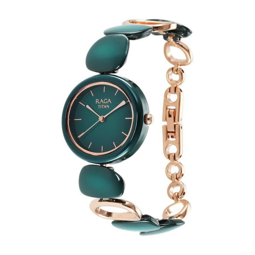 Titan Raga Ceramics Green Dial Analog Watch for Women - 95146KD02 - KRISHNA WATCH COMPANY