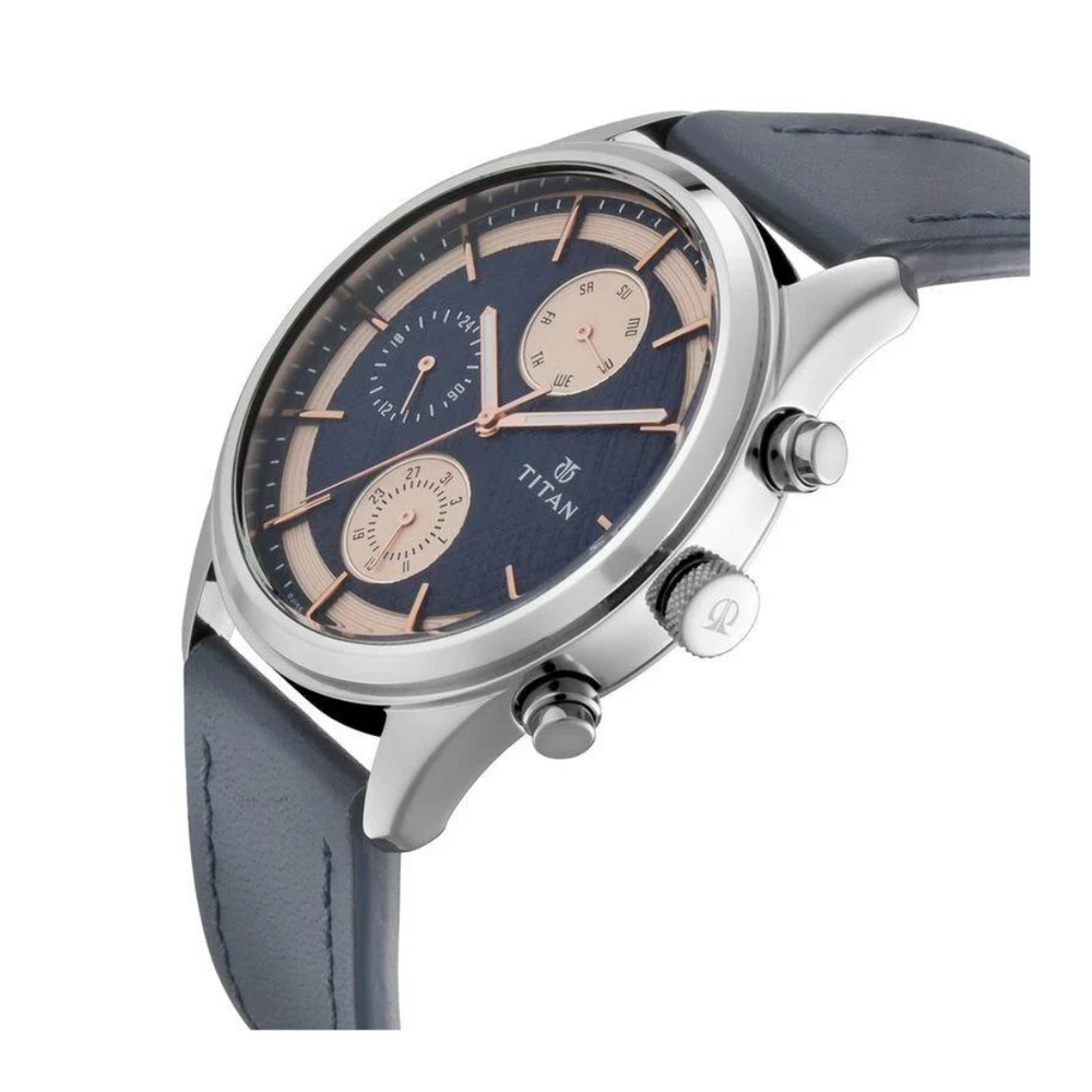 Titan Men's Metropolitan Charm: Men's Multifunctional Blue Watch - 1805SL02 - KRISHNA WATCH COMPANY