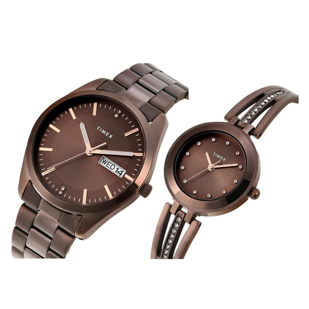 Timex Pairs Brown Round Analog Dial Watch- TW00PR311 - KRISHNA WATCH COMPANY
