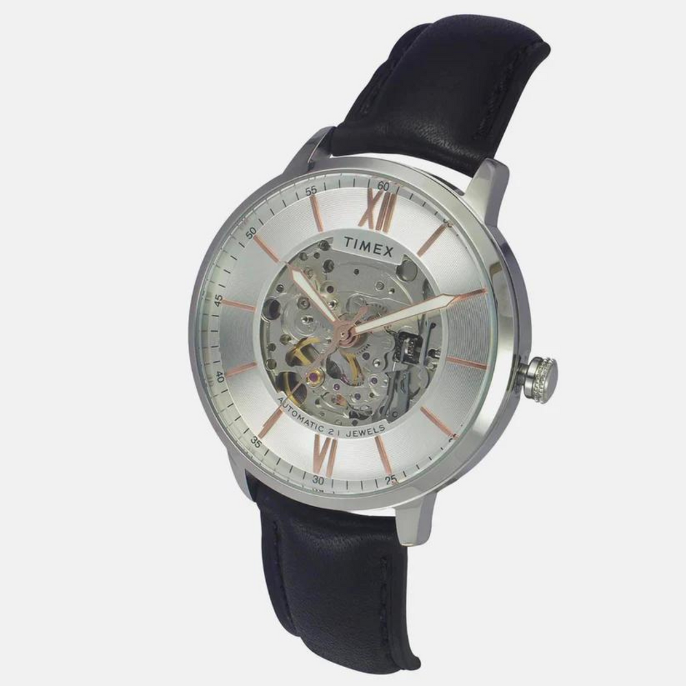 Timex E Class Male Silver Analog Leather Watch TWEG23500 - KRISHNA WATCH COMPANY
