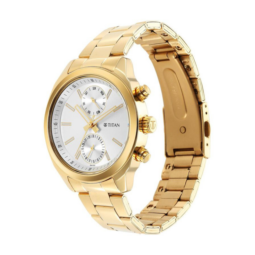Titan Black and Gold Silver Dial Quartz watch for Men - 1733YM01 - KRISHNA WATCH COMPANY