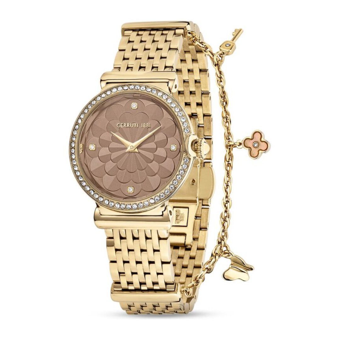 Cerruti 1881 Quartz Analog Brown Dial Stainless Steel Strap Watch for Women CECIWLG2226204W - KRISHNA WATCH COMPANY