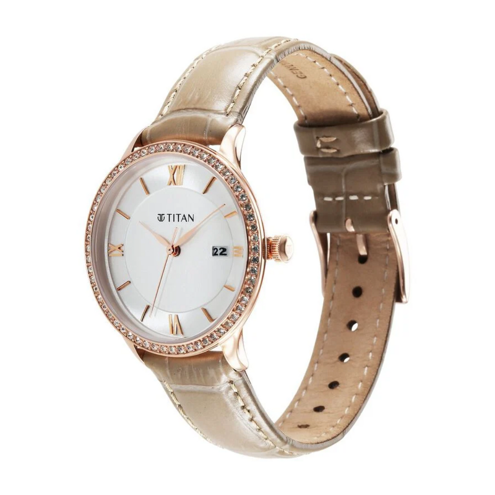 Titan Bright Leathers Silver Dial Analog Watch for Women - 95247WL04 - KRISHNA WATCH COMPANY