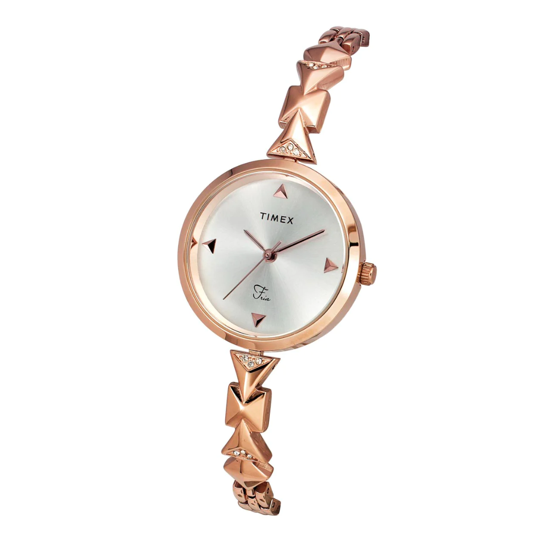 Timex Fria Women's Silver Dial Round Analog Brass Dial Watch- TWEL18302 - KRISHNA WATCH COMPANY