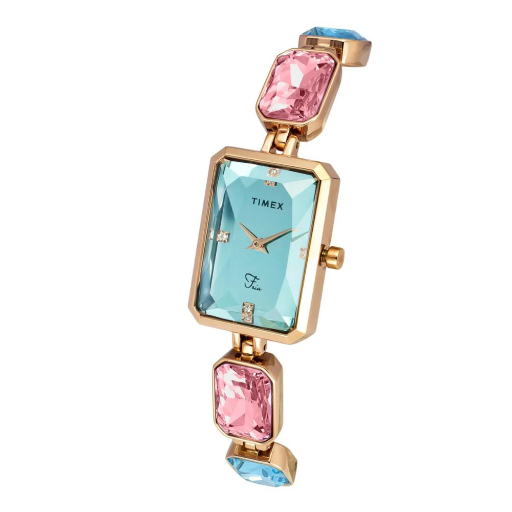 Timex Fria Women's Blue Dial Rectangular Case 2 Hands Function Watch TWEL16900 - KRISHNA WATCH COMPANY