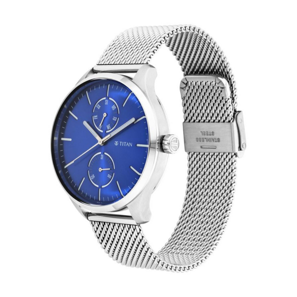 Titan Evoke Blue Dial Analog with Day and Date Watch for Men - 1833SM01 - KRISHNA WATCH COMPANY