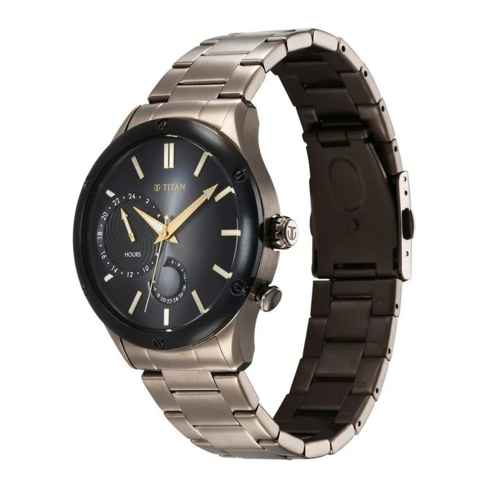 Titan Stellar Quartz Multifunction Brown Dial Stainless Steel Strap Watch for Men 10009KM03 - KRISHNA WATCH COMPANY