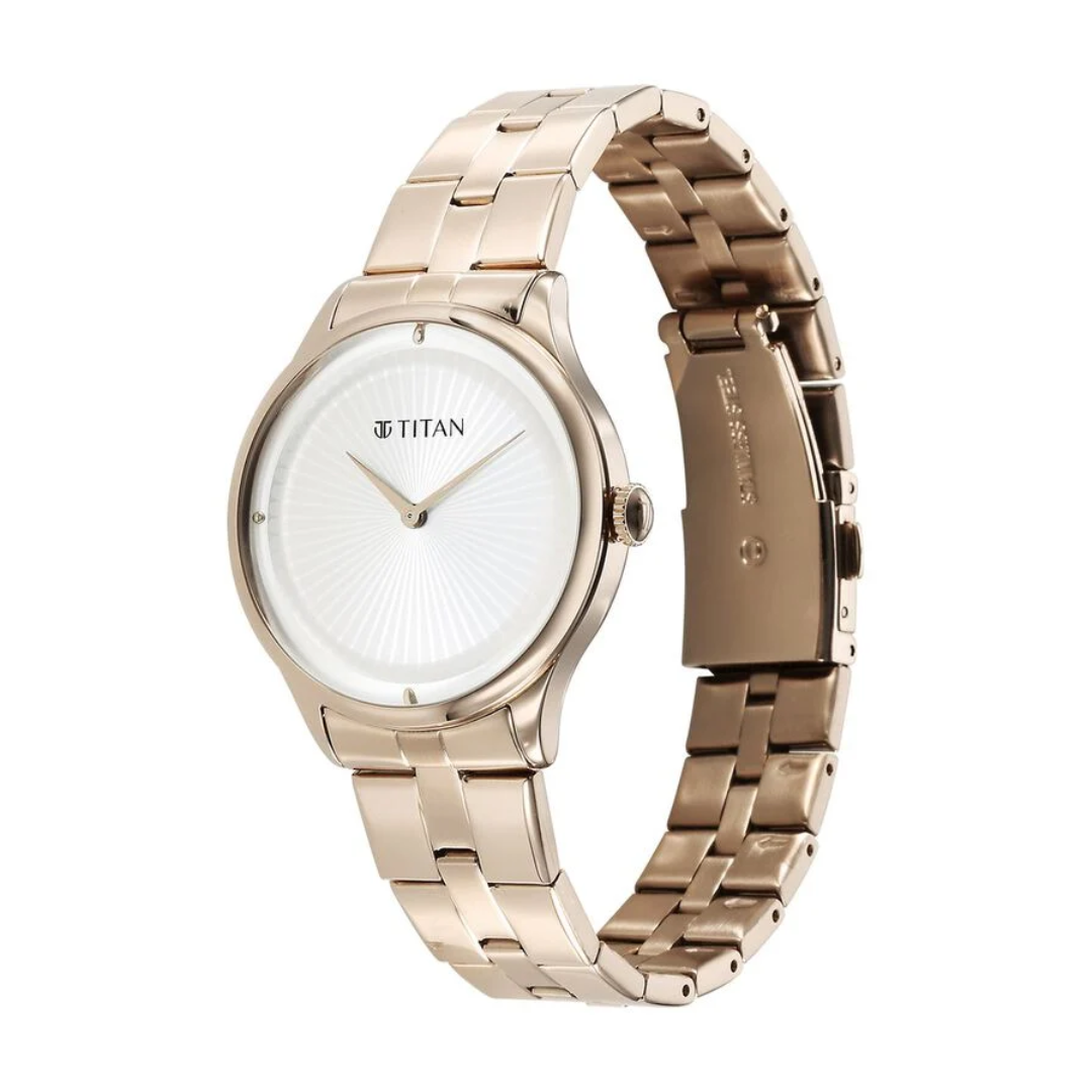 Titan Workwear Quartz Analog White Dial Stainless Steel Strap Watch for Women 95185WM01 - KRISHNA WATCH COMPANY