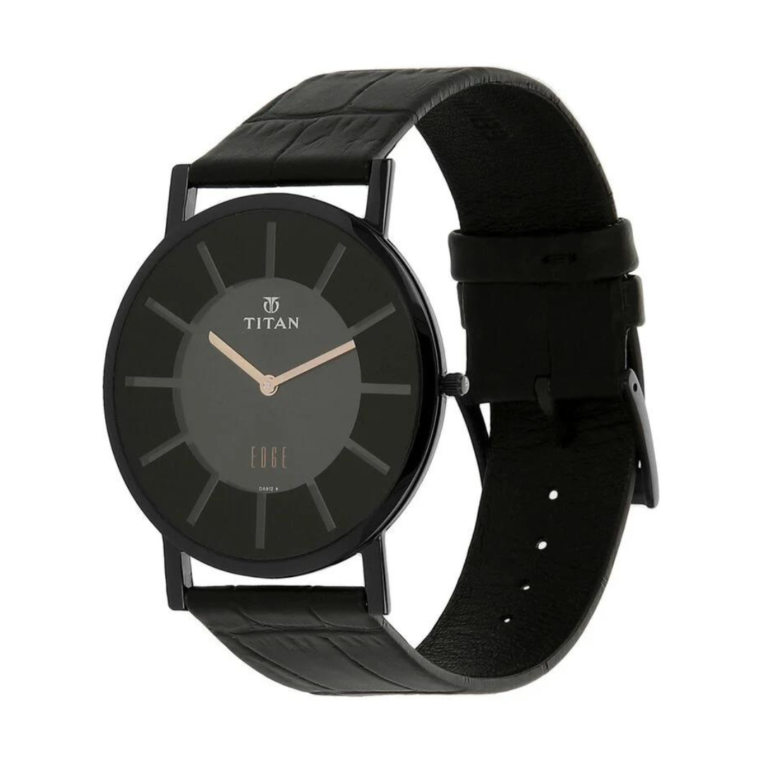 Titan Quartz Analog Black Dial Leather Strap Watch for Men 1595NL01 - KRISHNA WATCH COMPANY