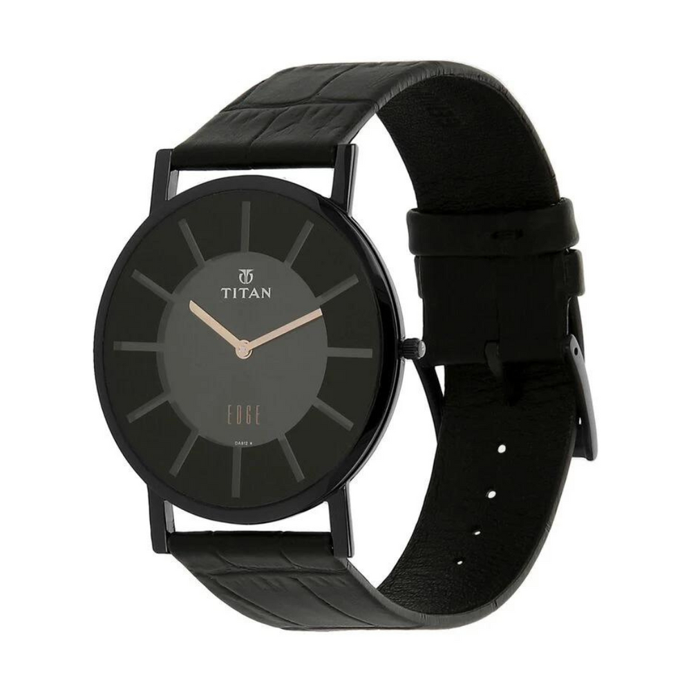 Titan Quartz Analog Black Dial Leather Strap Watch for Men 1595NL01 - KRISHNA WATCH COMPANY