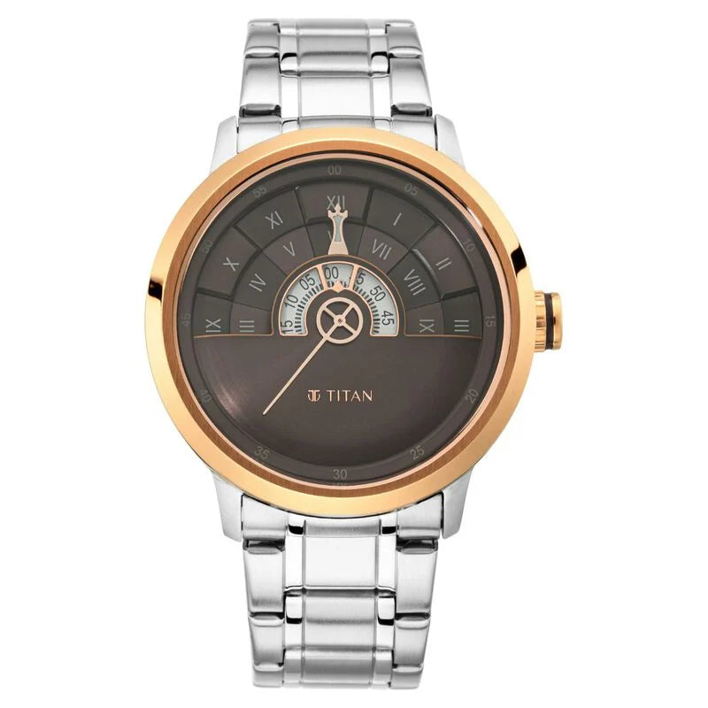 Titan Grandmaster Brown Dial Analog Stainless Steel Strap Watch for Men / 1828KM02 - KRISHNA WATCH COMPANY