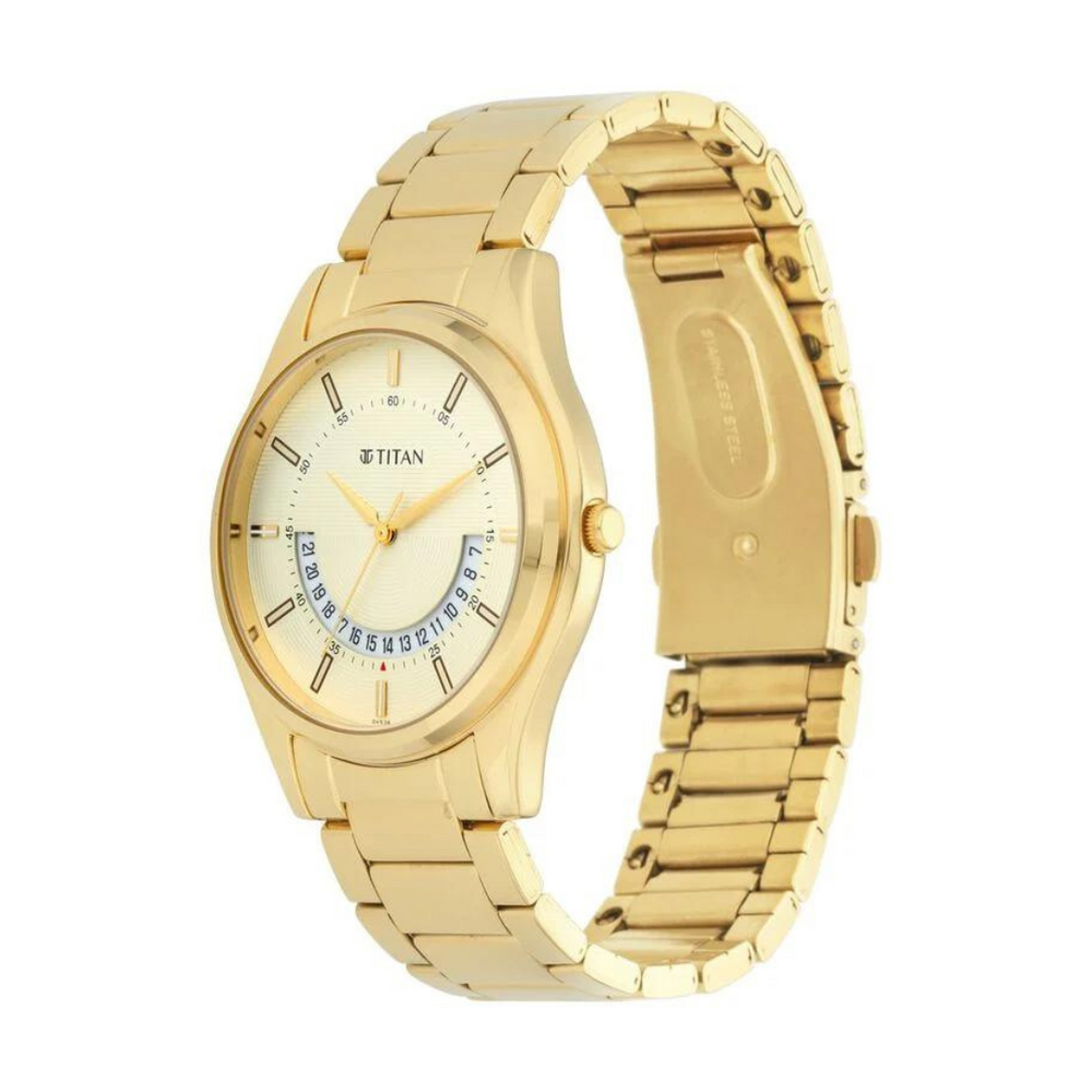 Titan Lagan Yellow Dial Analog Metal Strap Watch for Men - 1713YM06 - KRISHNA WATCH COMPANY