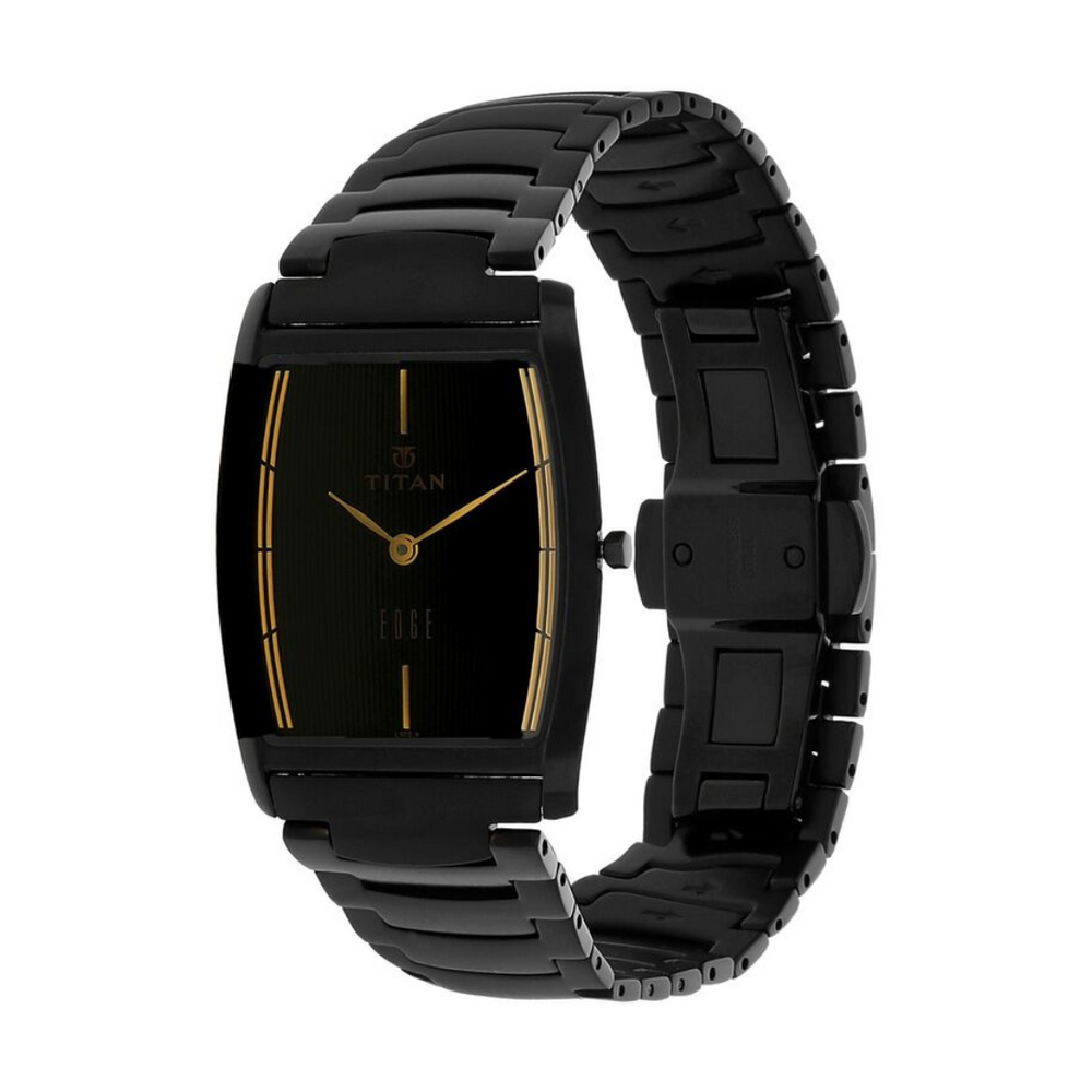Titan Edge Black Tonneau Dial Analog Stainless Steel Strap Watch for Men 1044NM01 - KRISHNA WATCH COMPANY