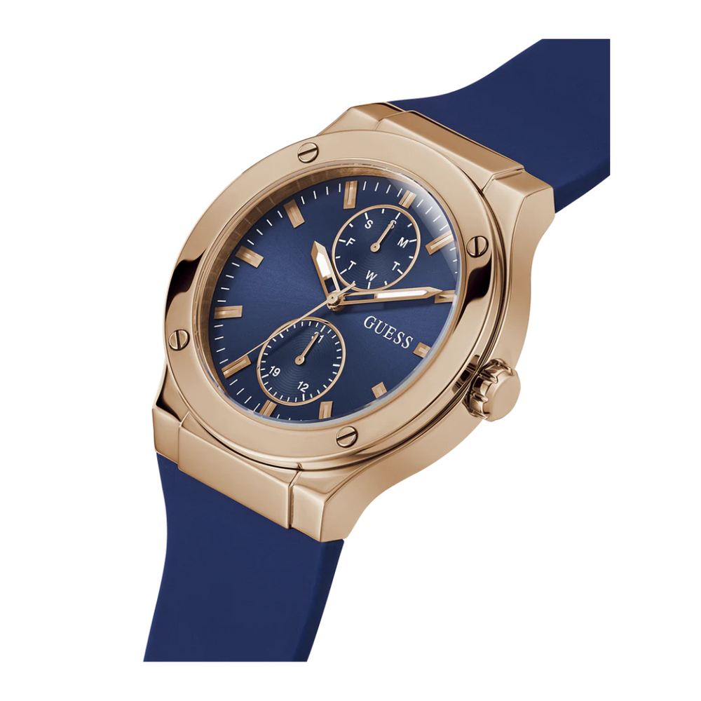 Guess Men's Blue Rose Gold Tone Multi-function Watch GW0491G4 - KRISHNA WATCH COMPANY