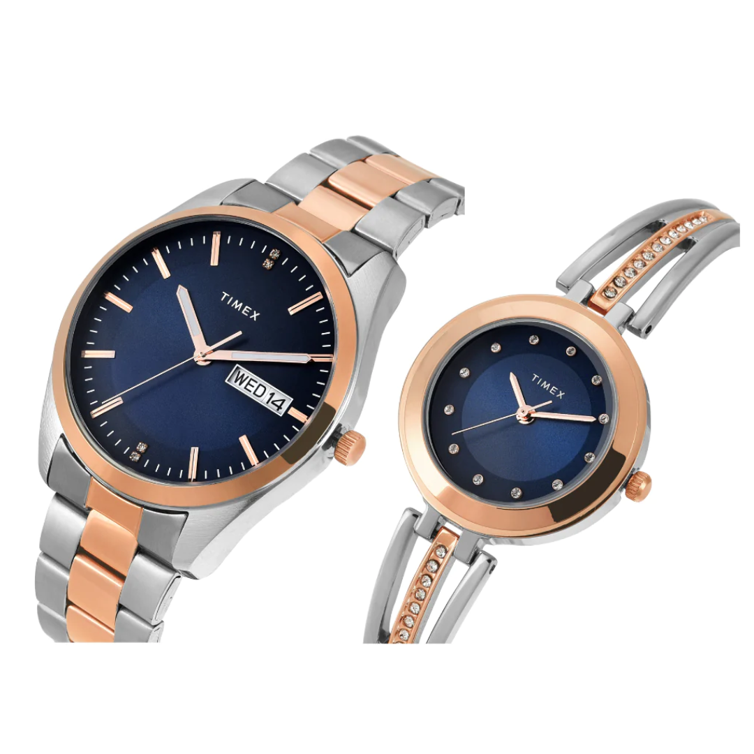 Timex Pairs Blue Round Analog Dial Watch- TW00PR309 - KRISHNA WATCH COMPANY