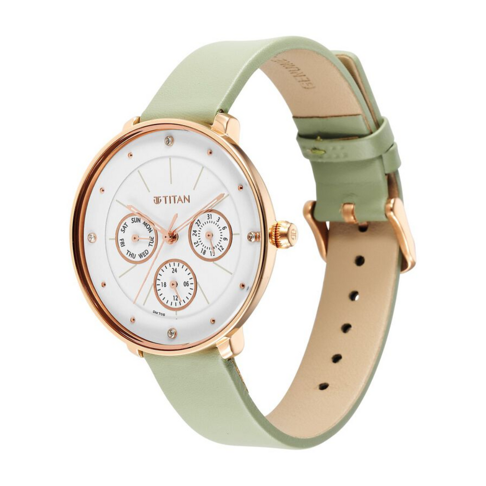 Titan Neo Quartz Multifunction White Dial Leather Strap Watch for Women 2651WL09 - KRISHNA WATCH COMPANY