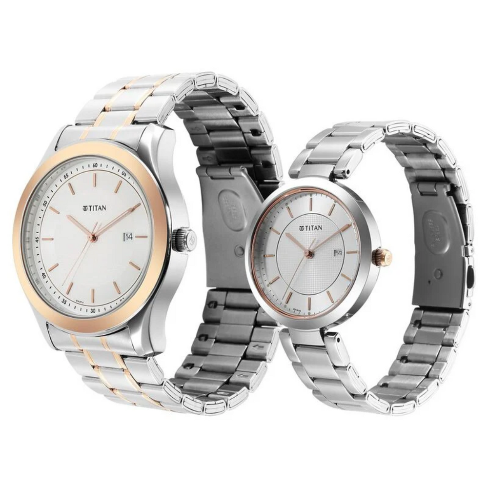Titan Bandhan White Dial Analog with Date Stainless Steel Strap Watch for Couple 16272480KM01 - KRISHNA WATCH COMPANY