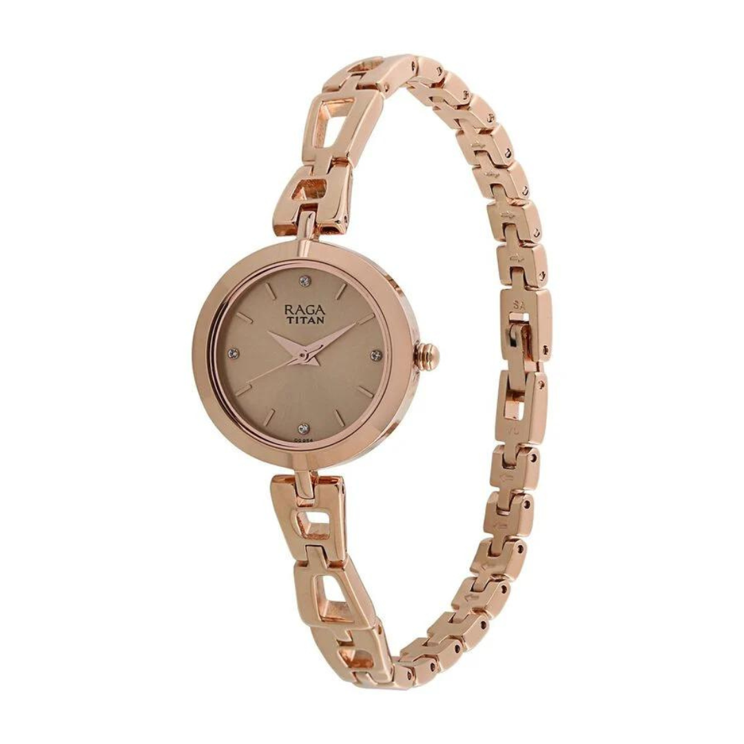 Titan Raga Beige Dial Women Watch With Metal Strap - 2540WM06 - KRISHNA WATCH COMPANY