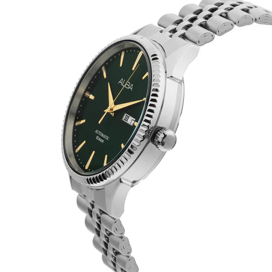 ALBA Emerald Green Silver Strap Mechanical Watch AL4235X1 - KRISHNA WATCH COMPANY