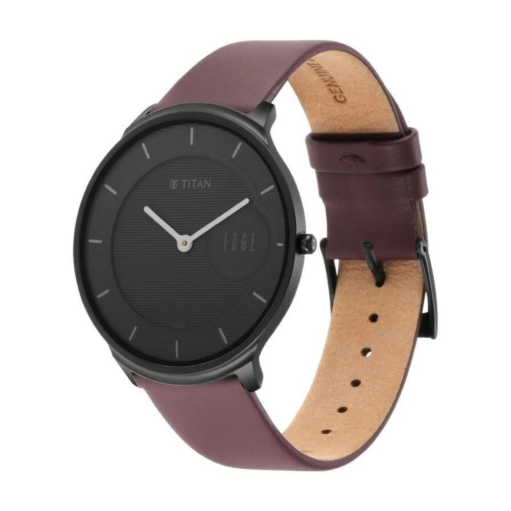Titan Edge Baseline Black Dial Analog Leather Strap watch for Men 1843NL01 - KRISHNA WATCH COMPANY