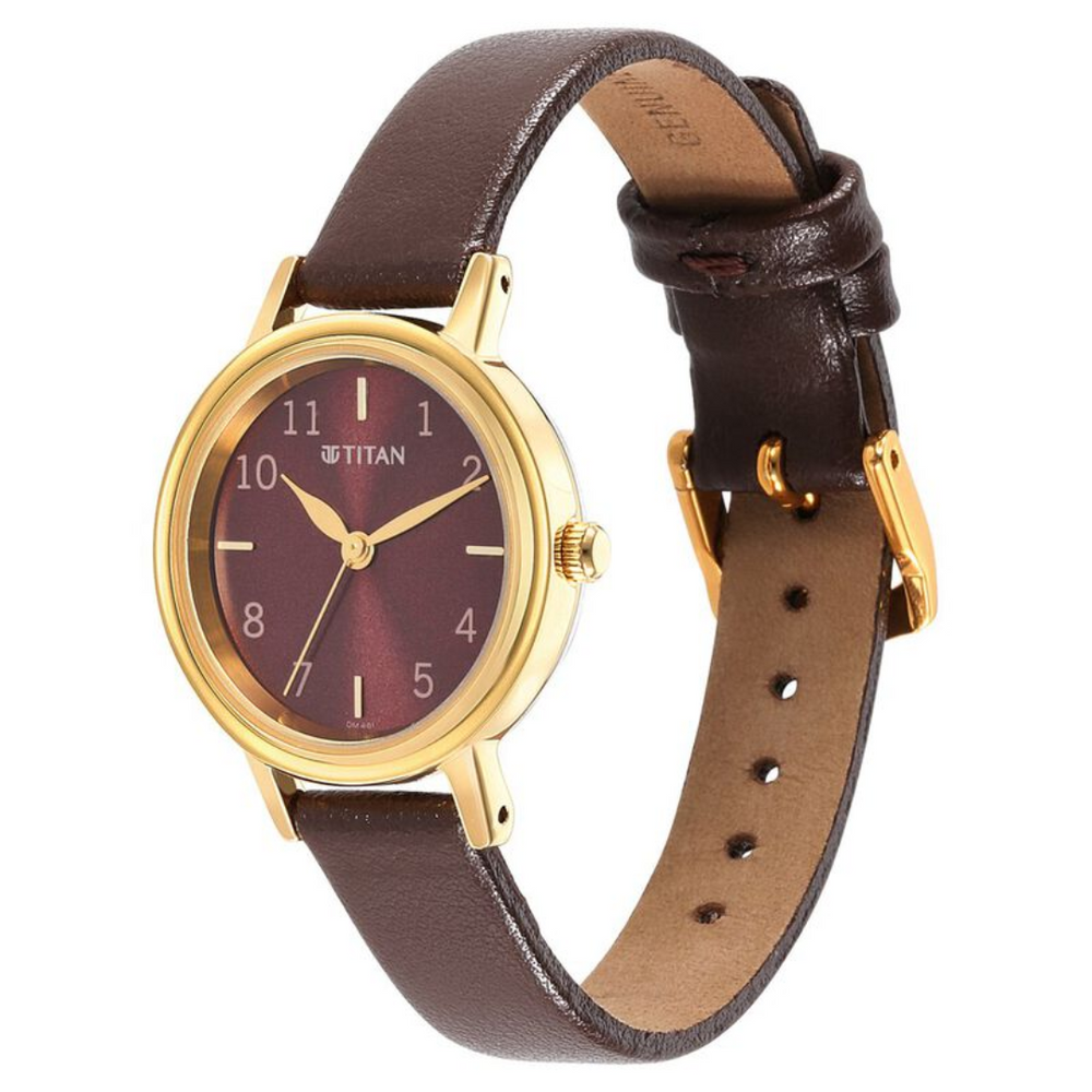 Titan Karishma Brown Dial Leather Strap Watch for Women 2678YL02 - KRISHNA WATCH COMPANY