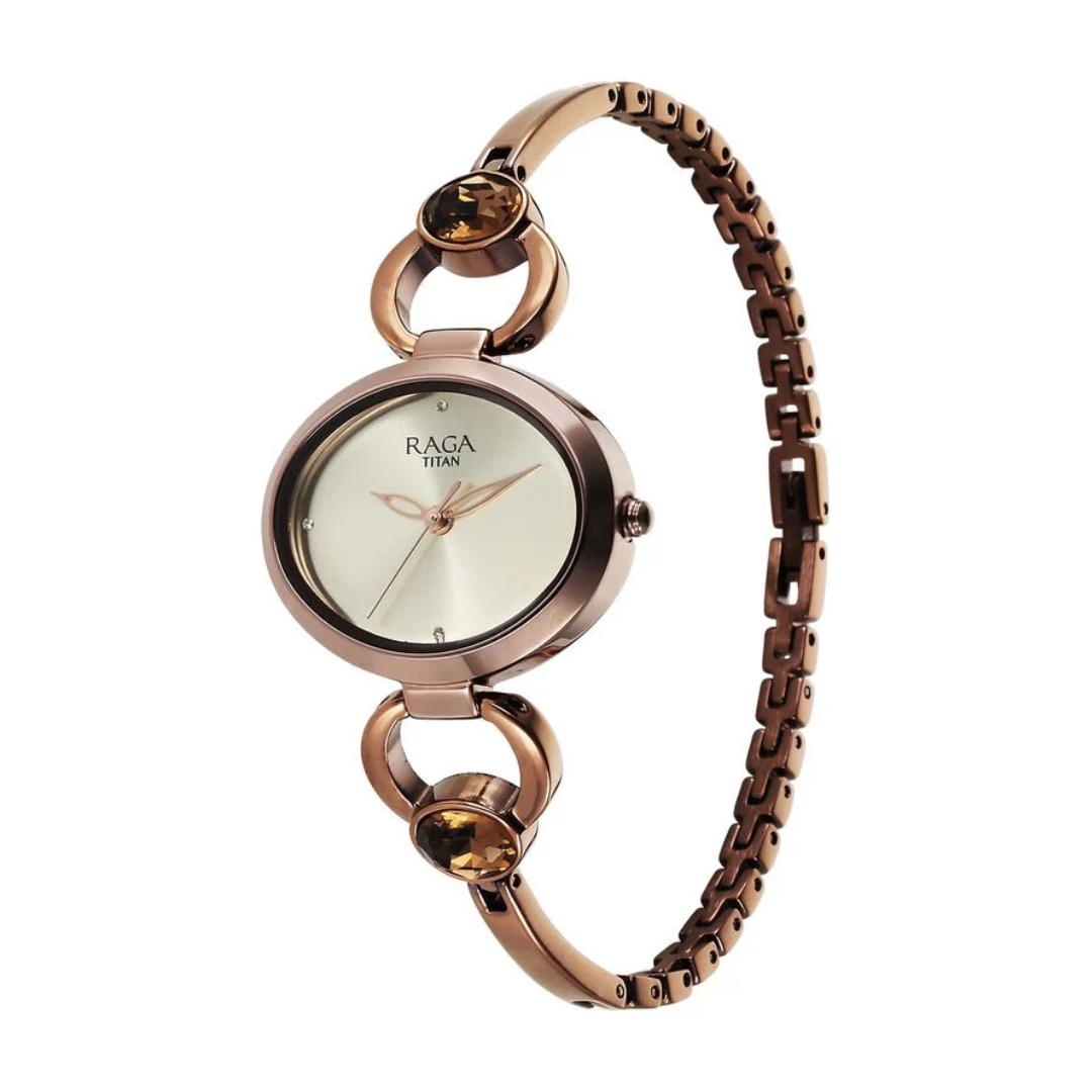 Titan Raga Viva Quartz Analog Champagne Dial Metal Strap Watch for Women 2621QM02 - KRISHNA WATCH COMPANY