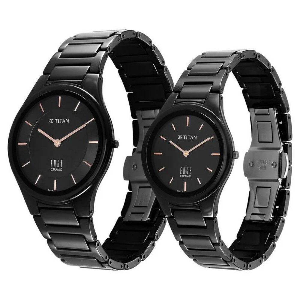 Titan Edge Pair Black Dial Analog Ceramic Strap watch for Couple 16962653NC01P - KRISHNA WATCH COMPANY