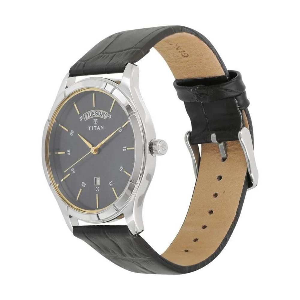 Titan Workwear Blue Dial Analog with Day and Date Leather Strap watch for Men 1767SL03 - KRISHNA WATCH COMPANY