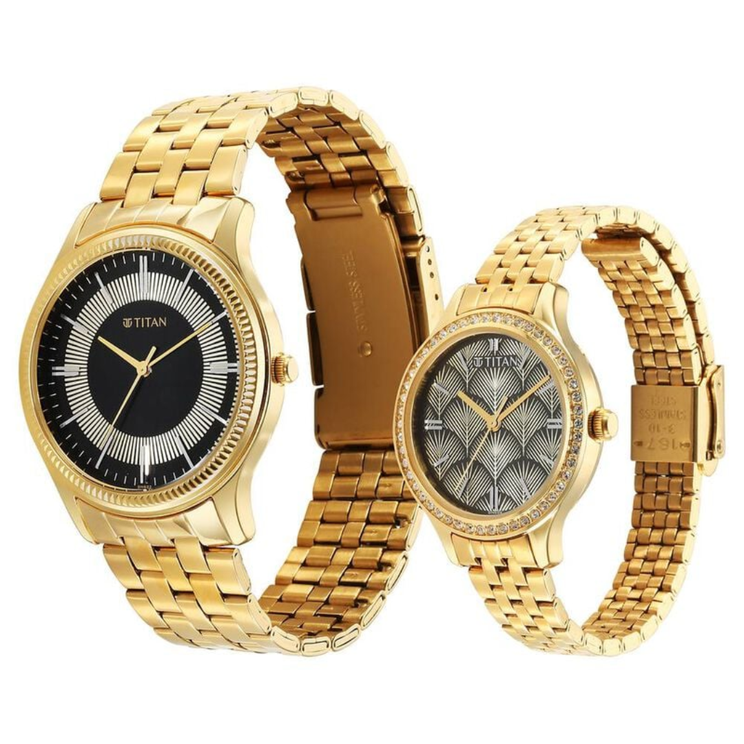 Titan Karishma Bandhan Black Dial Analog Stainless Steel Strap watch for Couple 18242712YM02P - KRISHNA WATCH COMPANY