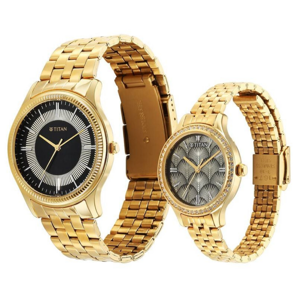 Titan Karishma Bandhan Black Dial Analog Stainless Steel Strap watch for Couple 18242712YM02P - KRISHNA WATCH COMPANY